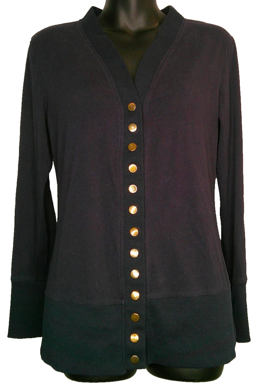 Qearal Navy Long Sleeve Button-down V-Neck Cardigan Gold Buttons Women's Medium